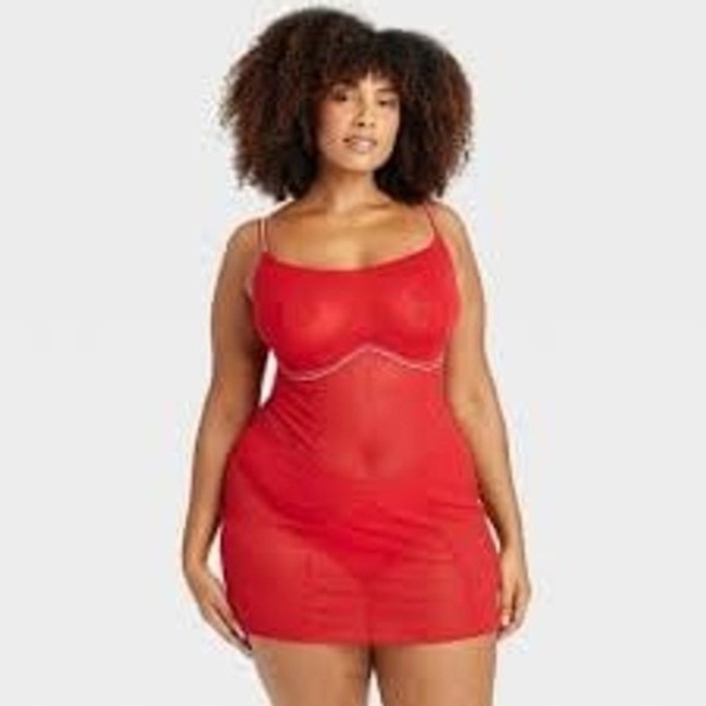 NEW Auden Plus Size Red Rhinestone Studded Lingerie Dress, XXL